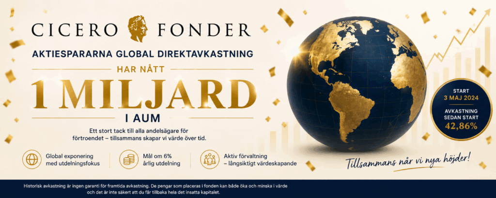 Bild för artikel: Aktiespararna Global Direktavkastning passerar 1 miljard kronor i förvaltat kapital