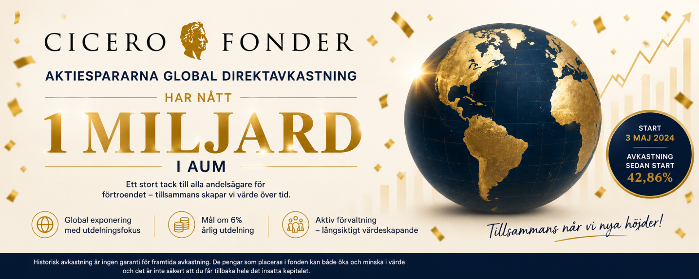 Aktiespararna Global Direktavkastning passerar 1 miljard kronor i förvaltat kapital